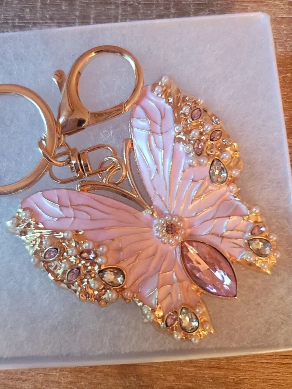 Bling Butterfly Rhinestone Keychain/Charm/Brooch. Brand new. Light Pink.